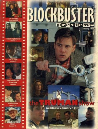 Blockbuster Previews
Jim Carrey o the cover of Blockbuster Previews.

Issue: January 1999
Keywords: Blockbuster Previews Magazine Truman Show 1999