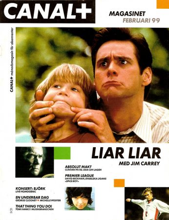 Canal + Magazine
Jim Carrey on the cover of the Swedish Canal + Magazine.

Issue: February, 1999
Keywords: Canal + Sweden Liar Liar