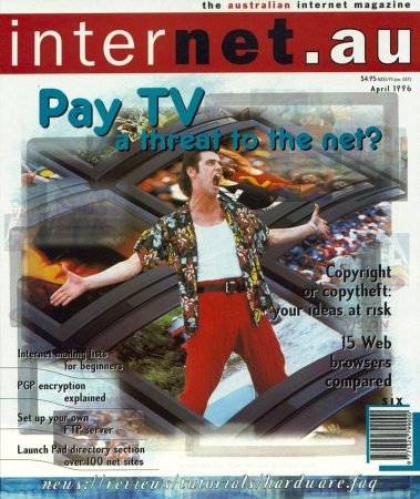 Internet.au
Jim Carrey on the cover of the Australian Internet.au Magazine.

Issue: April, 1996
Keywords: Internet.au Magazine Australia Ace Ventura 1996